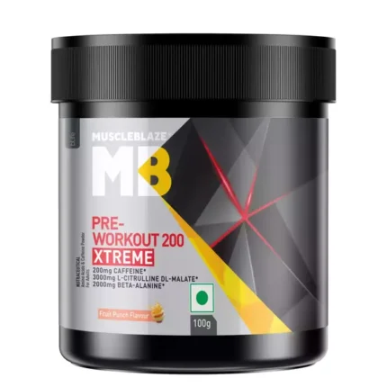 Muscleblaze Pre Workout 200 Xtreme | 200mg Caffeine | 2000mg Beta Alanine (100 G | Fruit Punch)